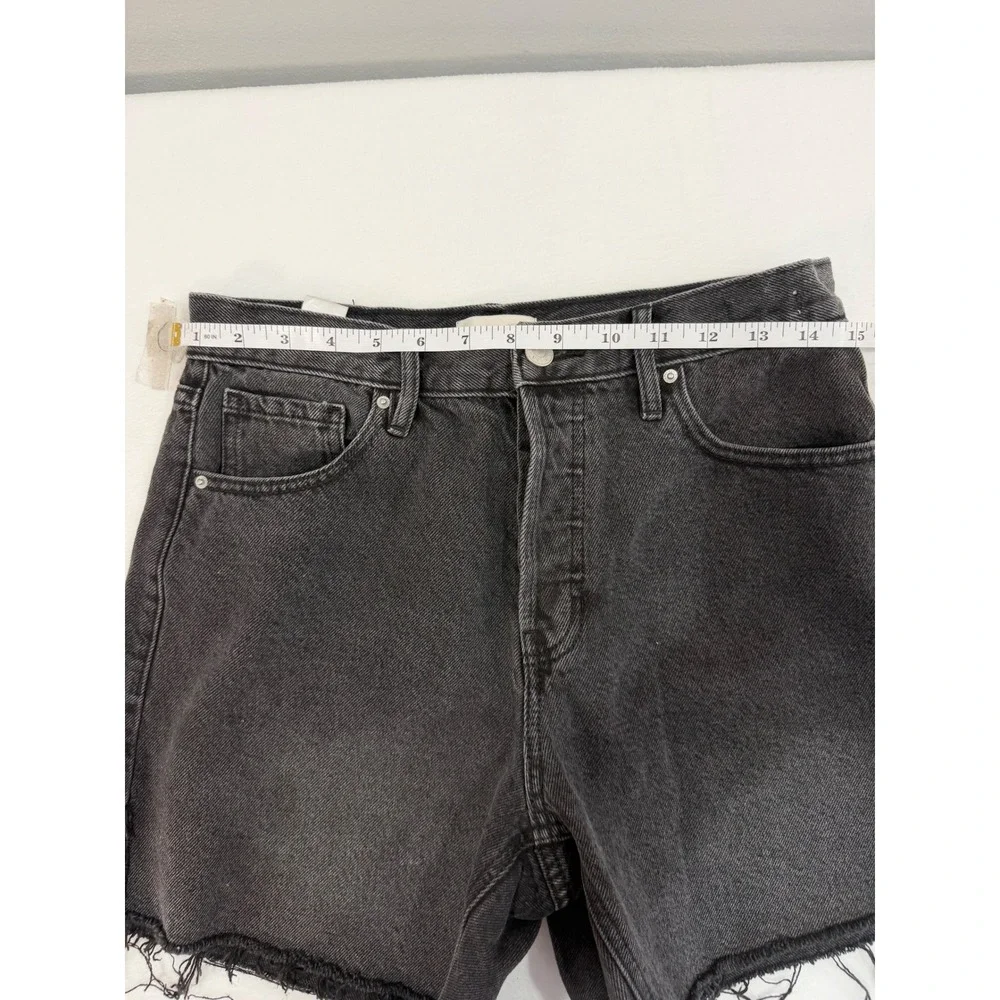 PacSun Denim Shorts Women 26 Black High Rise Relaxed Raw Hem Button Fly Festival